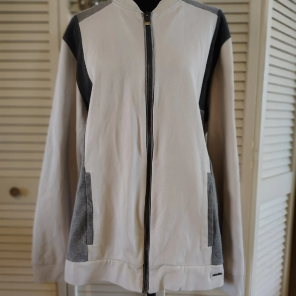 Calvin Klein Performance Track Jacket Size XL – Cream/Gray/Black – Like New